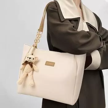 Женская сумка из натуральной кожи 2024 года, новая высококачественная вместительная универсальная портативная сумка через плечо для поездок на работу бежевый
