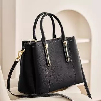 Женская сумка из натуральной кожи, большая вместительная сумка почтальона, летняя новая сумка из коровьей кожи с верхним слоем, сумка через плечо чёрный
