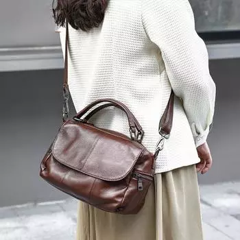 Женская сумка из натуральной кожи, большая вместимость, сумка через плечо из натуральной кожи, повседневная сумка из мягкой кожи One Size