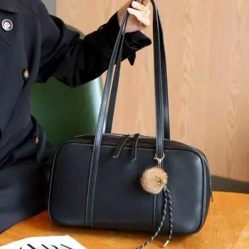 Женская сумка из натуральной кожи Boston Pillow Bag Commuter Bag Niche Shoulder Underarm Cowhide Женская сумка чёрный