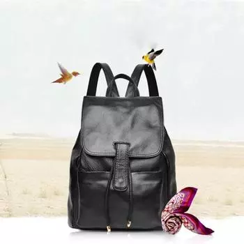 Женская сумка из натуральной кожи через плечо, повседневный классический дорожный рюкзак, практичная студенческая сумка чёрный