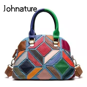 Женская сумка из натуральной кожи, цветная строчка, мягкая сумка из коровьей кожи, сумки на плечо большой емкости разноцветный