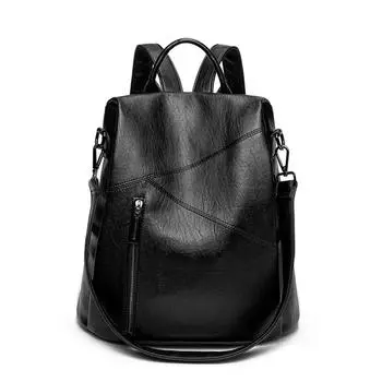 Женская сумка из натуральной кожи, европейская и американская мода, универсальный рюкзак, трендовая дорожная сумка чёрный