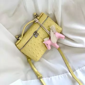 Женская сумка из натуральной кожи L19, сумка для ланча с рисунком страуса, верхний слой, сумка из коровьей кожи, диагональная крестообразная маленькая квадратная сумка 20x12x6cm жёлтый