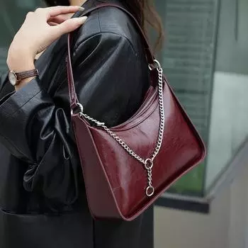 Женская сумка из натуральной кожи, легкая сумка-цепочка в стиле ретро, элегантная сумка на одно плечо для поездок на работу, сумка через плечо бордовый
