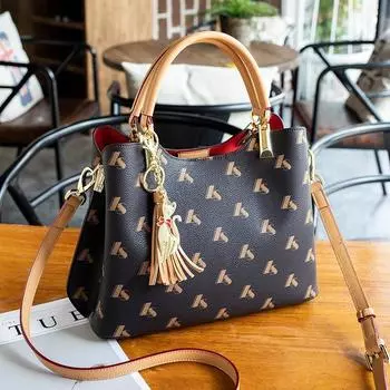 Женская сумка из натуральной кожи люксового бренда, темпераментная женская сумочка, атмосферная сумка-тоут с принтом темно-коричневого