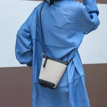 Женская сумка из натуральной кожи, маленькая сумка для мобильного телефона, женская сумка через плечо премиум-класса с кожаной холщовой сумкой чёрный