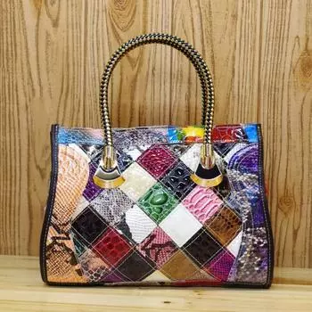 Женская сумка из натуральной кожи, модная сумка из коровьей кожи, змеевидная, с пайетками, женская сумка ручной работы, сумка через плечо