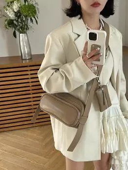 Женская сумка из натуральной кожи Niche Design Diagonal Cross Bag из коровьей кожи Baozi Mother Bag Универсальная женская сумка для поездок на работу 31x7.5x13cm чёрный