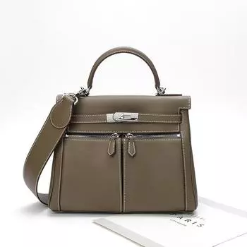 Женская сумка из натуральной кожи, новая, в стиле ретро, с двумя карманами, на молнии, с широким плечевым ремнем, из коровьей кожи, сумка на одно плечо, через плечо 25x10.5x20cm чёрный