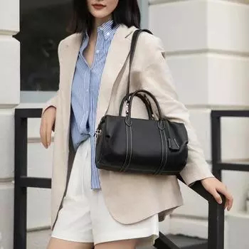 Женская сумка из натуральной кожи, новый верхний слой, сумка-бостон из коровьей кожи, большая вместимость, дорожная сумка в стиле ретро на одно плечо 29x13x16cm бездна