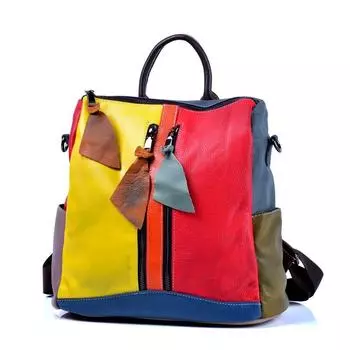 Женская сумка из натуральной кожи первого слоя из коровьей кожи, цвет пэчворк, контрастный цвет, ручная работа, повседневный рюкзак в стиле ретро с эффектом протирки, индивидуальный женский рюкзак через плечо разноцветный