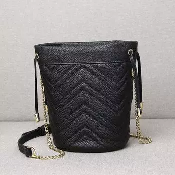 Женская сумка из натуральной кожи первого слоя, модная цепочка, полосатая вышитая нить, сумка-ведро через плечо, мягкая кожаная сумка для мобильного телефона темно-зеленого