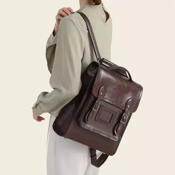 Женская сумка из натуральной кожи Premium Sense Cowhide Backpack Универсальная сумка Preppy Commuter Bag Рюкзак большой вместимости кофейный