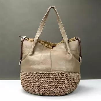 Женская сумка из натуральной кожи ручной работы, плетеная из вощеной веревки, вместительная, из коровьей кожи первого слоя, сумка-тоут в стиле ретро на одно плечо