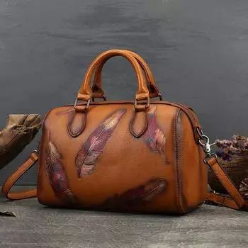 Женская сумка из натуральной кожи с тиснением в виде перьев, повседневная модная женская сумка, сумка-подушка из коровьей кожи с верхним слоем, сумка через плечо чёрный