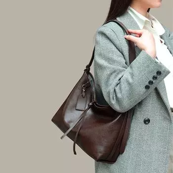 Женская сумка из натуральной кожи с ленивым верхним слоем из коровьей кожи растительного дубления, сумка Pittot, большая вместимость, сумка через плечо чёрный