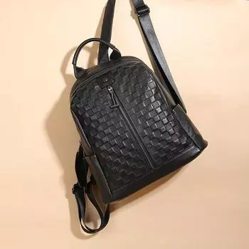 Женская сумка из натуральной кожи с клетчатым узором, женский рюкзак премиум-класса Sense большой вместимости, школьная сумка, повседневный рюкзак для поездок на работу и обратно чёрный