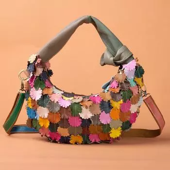 Женская сумка из натуральной кожи с цветочным узором в форме луны, сумка через плечо на одно плечо разноцветный