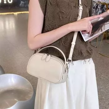 Женская сумка из натуральной кожи, стильная, маленькая, свежая, с верхним слоем из коровьей кожи, винтажная женская сумка через плечо, стильная, маленькая, круглая сумка темно-коричневого