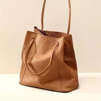 Женская сумка из натуральной кожи, сумка-ведро, большая вместимость, сумка через плечо для поездок на работу серый