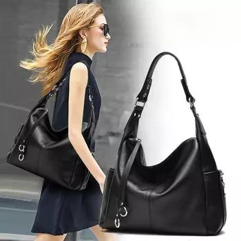 Женская сумка из натуральной кожи, сумка на плечо, повседневная большая сумка, женская сумка, сумка через плечо для мам из коровьей кожи, деловая сумка для поездок на работу чёрный