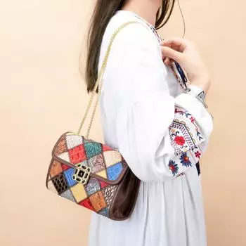 Женская сумка из натуральной кожи, сумка через подмышку, сумка-цепочка, сумка через голову, сумка через плечо из коровьей кожи, маленькая квадратная сумка разноцветный