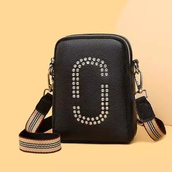 Женская сумка из натуральной кожи, сумка для мобильного телефона, первый слой из коровьей кожи, модная небольшая квадратная сумка через плечо на одно плечо, двухслойная. хаки