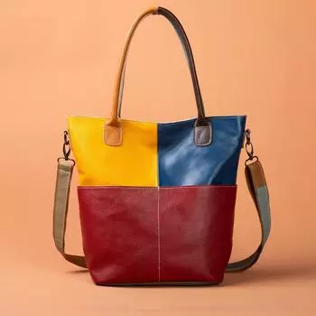 Женская сумка из натуральной кожи, сумка через плечо в стиле ретро, универсальная женская сумка из коровьей кожи, сумка-тоут разноцветный