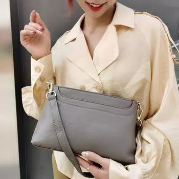 Женская сумка из натуральной кожи, универсальная для поездок на работу, нишевая стильная сумка из воловьей кожи на одно плечо, сумка через плечо подмышки, женская сумка 26cm серый