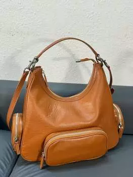 Женская сумка из натуральной кожи, универсальная сумка для мотоцикла, большая вместительная сумка через подмышку, сумка через плечо, женская сумка с несколькими карманами 33-28-12cm чёрный