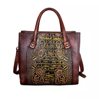 Женская сумка из натуральной кожи в стиле ретро с тисненым узором, модная сумка из кожи растительного дубления с диагональным крестом