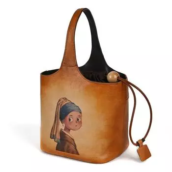 Женская сумка из натуральной кожи, верхний слой из коровьей кожи, ленивый стиль, художественный ретро-принт, вручную отполированный цветок, синяя сумка-ведро