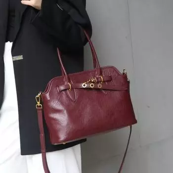 Женская сумка из натуральной кожи, винтажный верхний слой, из коровьей кожи растительного дубления, в корейском стиле, универсальная женская сумка-тоут через плечо чёрный