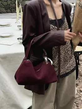 Женская сумка из натуральной кожи, высококачественная сумка из матовой замши, сумка для поездок на работу, сумка через плечо, сумка через плечо, нишевый дизайн, новая модель 29x11x20cm вино красного