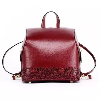 Женская сумка из натуральной кожи Женская сумка Винтажный рюкзак в китайском стиле с тиснением чёрный