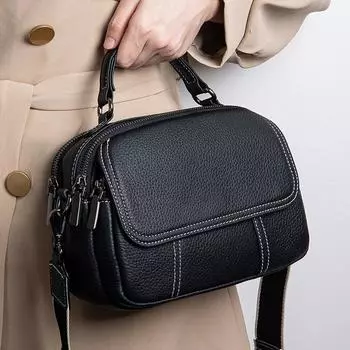 Женская сумка из натуральной кожи, женская сумка, маленькая круглая сумка, модная сумка-булочка, корейская версия, сумка через плечо на одно плечо чёрный