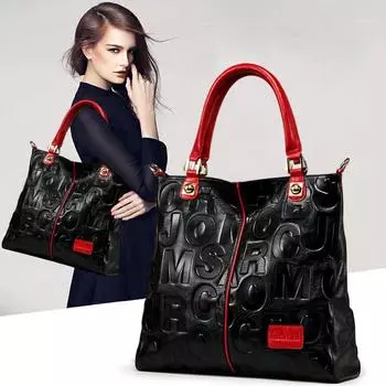 Женская сумка из натуральной кожи Женская сумка через плечо с диагональным ремнем Женская сумка-тоут большой вместимости чёрный