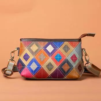 Женская сумка из натуральной телячьей кожи высшего качества, сумка через плечо в стиле бохо, маленькая сумка через плечо на одно плечо разноцветный