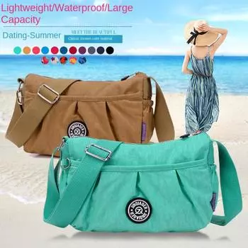 Женская сумка из нейлоновой ткани, новинка лета 2024, повседневная плиссированная сумка через плечо с принтом, женская модная легкая маленькая сумка через плечо через границу темно-синий