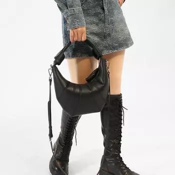 Женская сумка из овчины с текстурой круассан подмышка женская 2025 новая сумка сумка через плечо сумка-мессенджер модная женская сумка чёрный