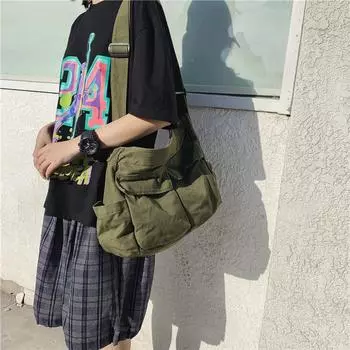 Женская сумка из плотной хлопчатобумажной ткани, модная винтажная сумка через плечо большой емкости, сумка-тоут унисекс через плечо