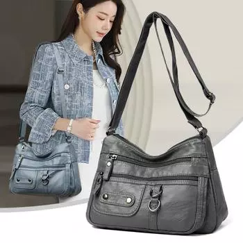 Женская сумка из ПУ, сумка через плечо, сумка для мам среднего возраста, многокарманная сумка через плечо бежевый