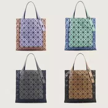 Женская сумка из ПВХ с геометрическим узором Colorblock - двухсторонняя, с 7-ячеистой сеткой, маленькая, с ромбовидным узором и рисунком под мышками темно-серого