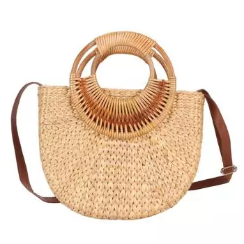 Женская сумка из ротанга в стиле ретро, маленькая полукруглая плетеная соломенная сумка через плечо, клатч для пляжа