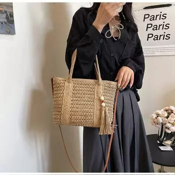 Женская сумка из соломенной ткани, новая мода и большая вместимость, дорожная сумка в иностранном стиле и ленивый ветер