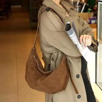 Женская сумка из воловьей кожи, сумка-пельмень из абразивной кожи, новая сумка-круассан из натуральной кожи через плечо темно-синий