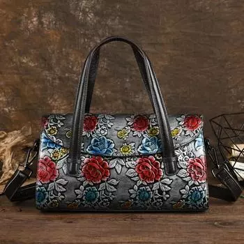 Женская сумка Johnature из натуральной кожи с тиснением в стиле ретро, универсальные сумки на плечо и через плечо из воловьей кожи с ручной росписью золотой