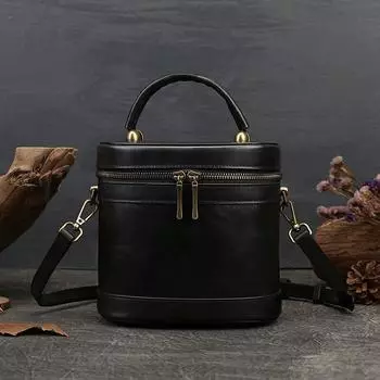 Женская сумка Johnature из натуральной кожи, универсальная сумка-ведро в стиле ретро, однотонные сумки на плечо и через плечо из натуральной мягкой яловой кожи чёрный