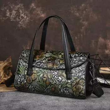 Женская сумка Johnature из натуральной кожи в стиле ретро, универсальные сумки ручной работы с тиснением большой вместимости на плече и через плечо золотой